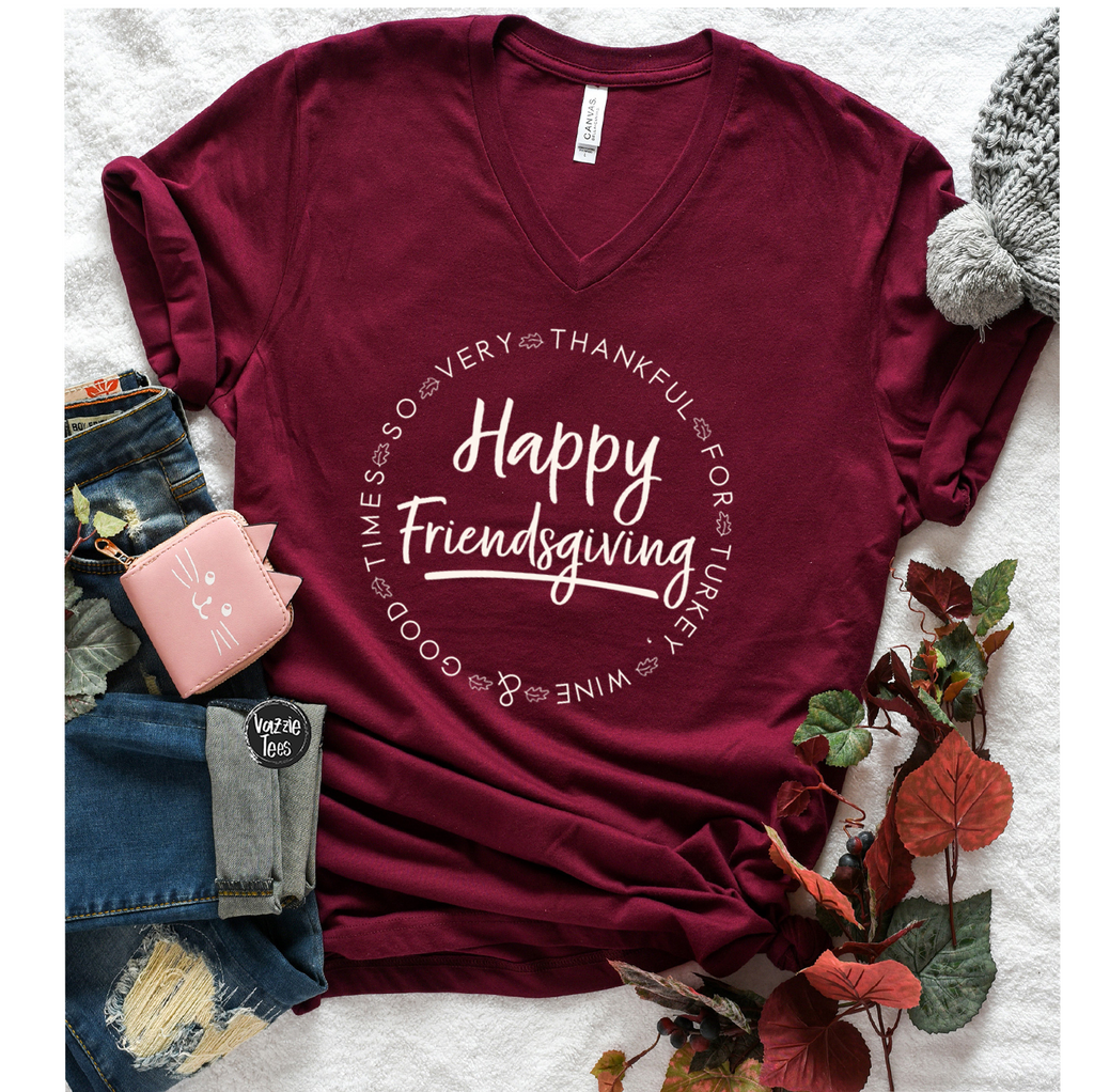 Happy Friendsgiving - Maroon V-Neck