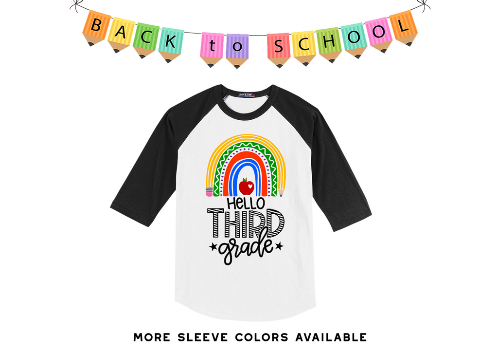 Hello Third Grade Rainbow Raglan
