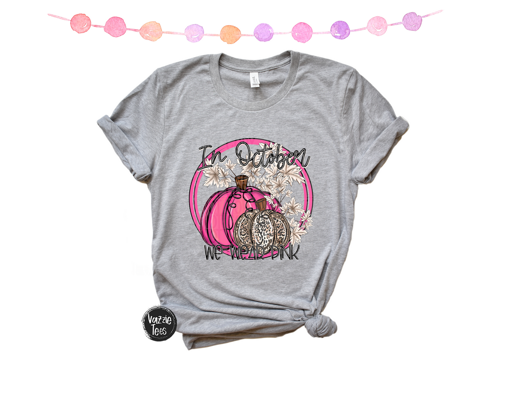In October We Wear Pink Leopard Pumpkin Shirt - Vazzie Tees