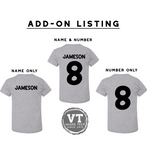 Add-On Name and/or Number to the Back of Any T-Shirt