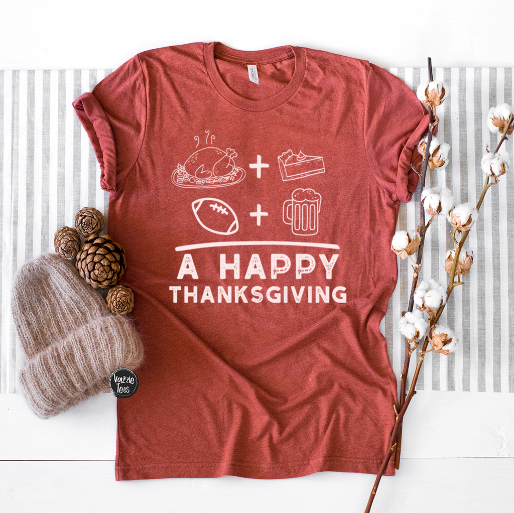 "Turkey+Pie+Football+Beer - Happy Thanksgiving" Heather Clay, Vazzie Tees 